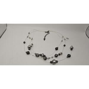 Vintage Coldwater Creek Triple Strand Floating Bead Necklace Silver Black Wire.